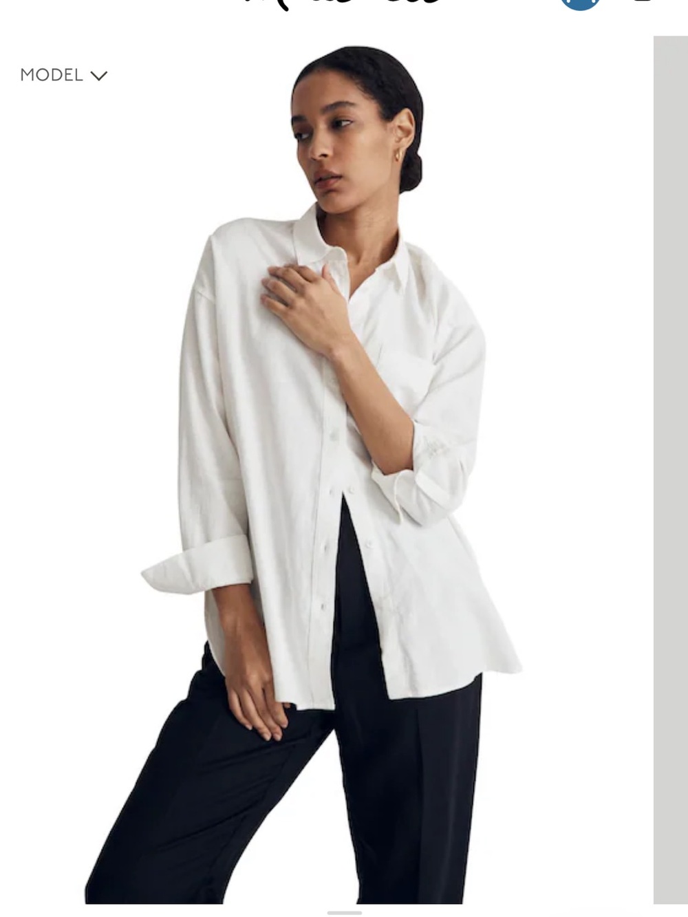 Linen Oversize Button Down Shirt in Eyelet White